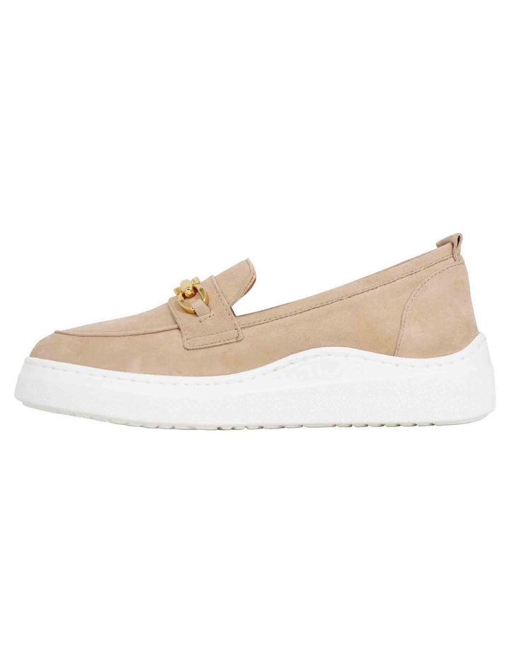 Spatarella Mocassini Donna In Pelle Scamosciata Nude Con Zeppa In Gomma