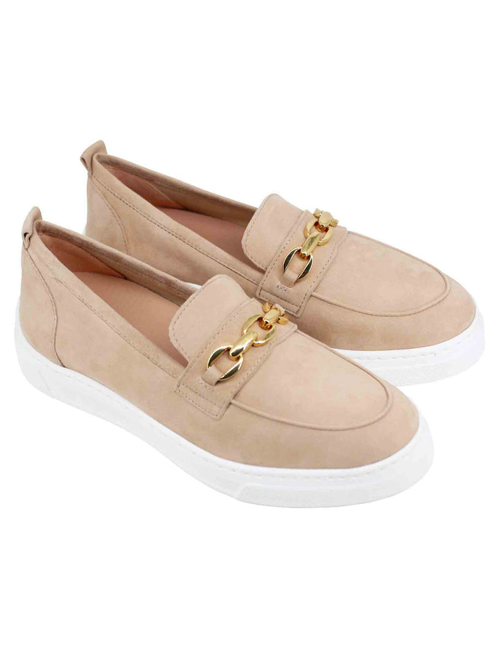 Spatarella Mocassini Donna In Pelle Scamosciata Nude Con Zeppa In Gomma