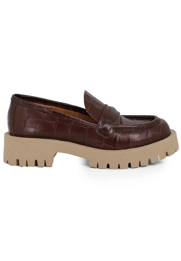 Spatarella Mocassini Donna In Pelle Stampata Testa Di Moro Con Suola In Gomma Carrarmato