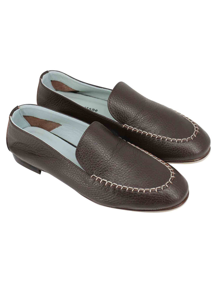 Spatarella Mocassini Donna In Pelle Testa Di Moro Con Suola In Cuoio