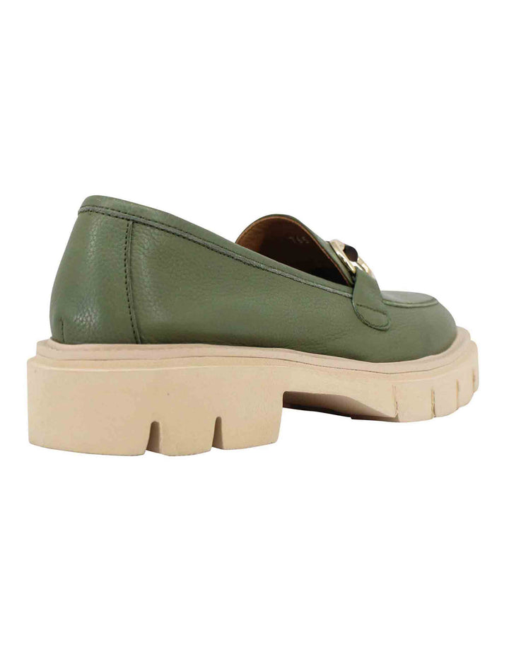 Spatarella Mocassini Donna In Pelle Verde Con Suola Carrarmato Leggera