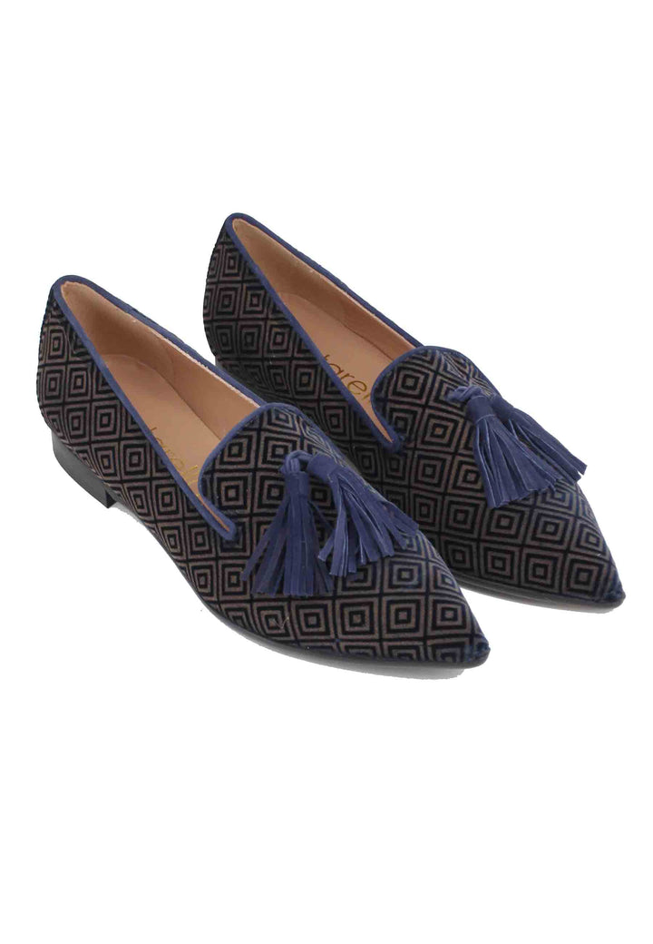 Spatarella Mocassini Donna In Velluto Jacquard Blu Con Nappine