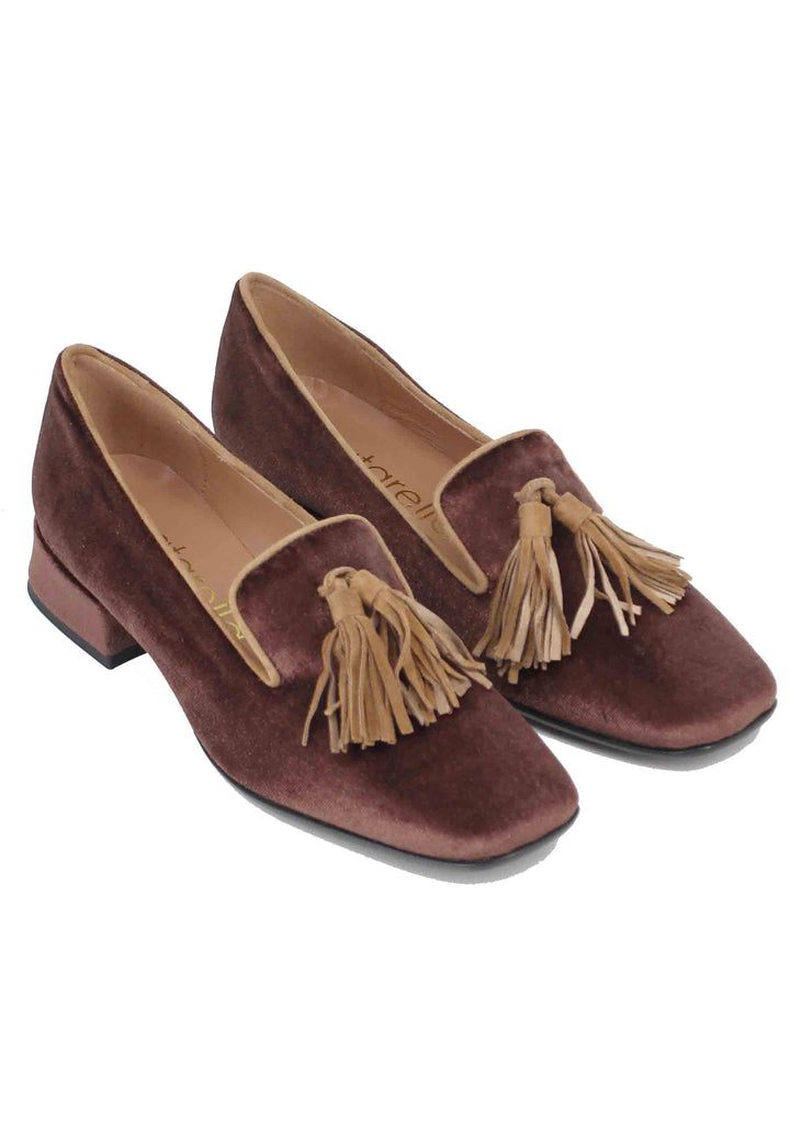 Spatarella Mocassini Donna In Velluto Marrone Con Nappine