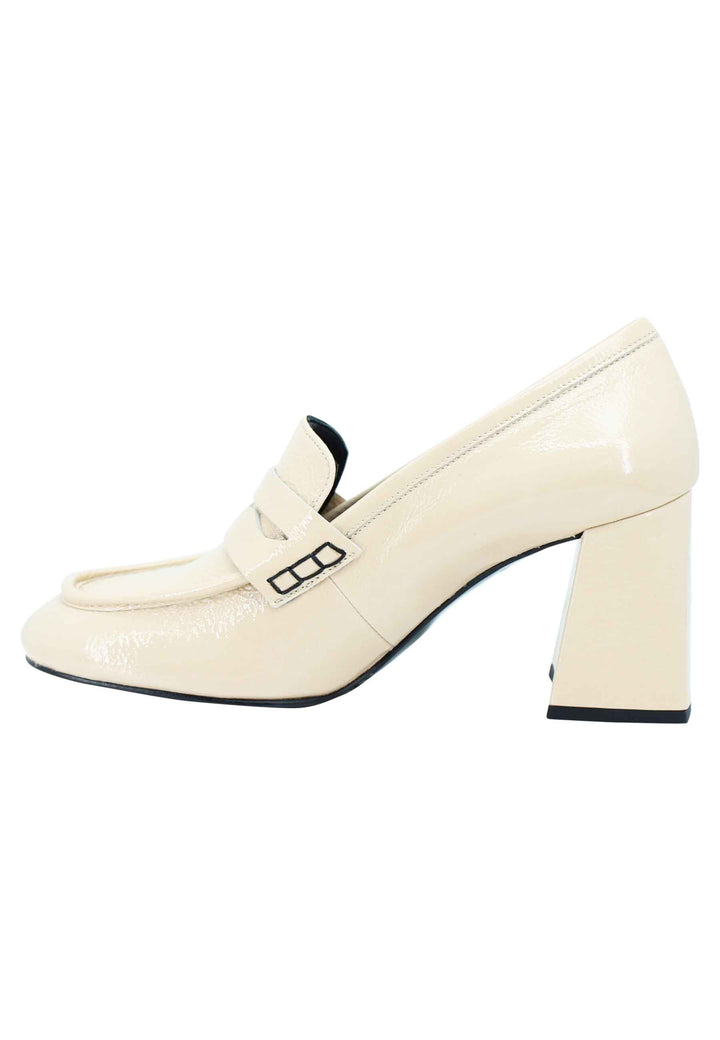 Spatarella Mocassini Donna In Vernice Beige Tacco Alto Punta Quadra