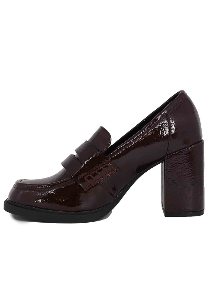 Spatarella Mocassini Donna In Vernice Bordeaux Con Tacco Alto E Punta Tonda