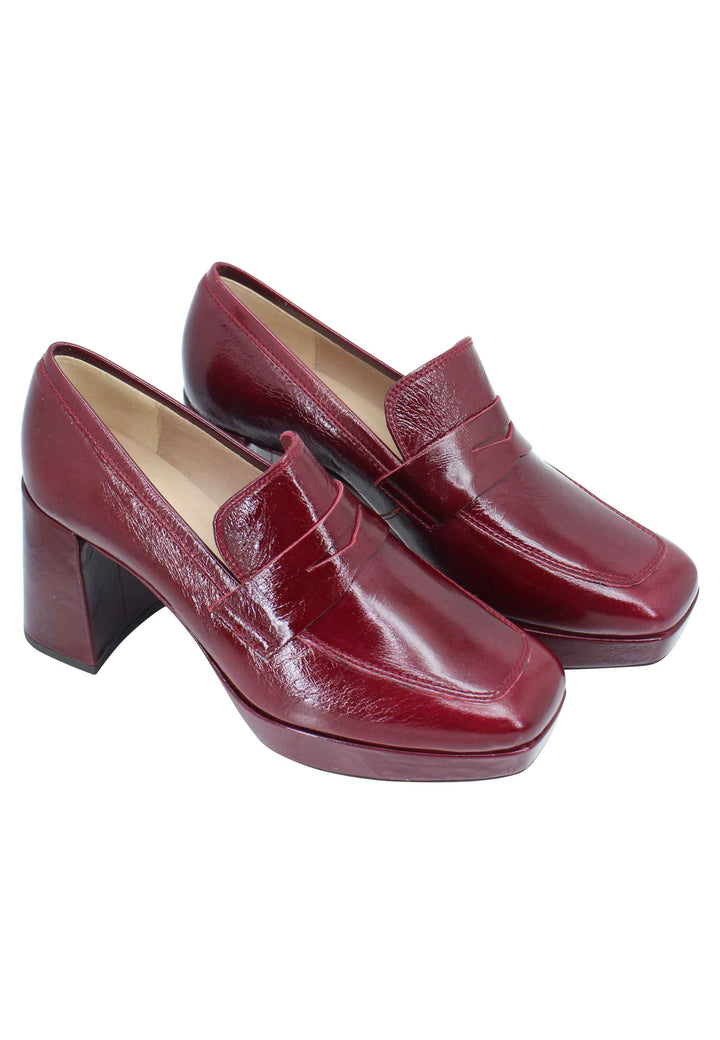 Spatarella Mocassini Donna In Vernice Bordeaux Con Tacco Alto E Plateau