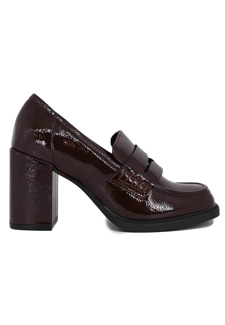 Spatarella Mocassini donna in vernice bordeaux con tacco alto e punta tonda
