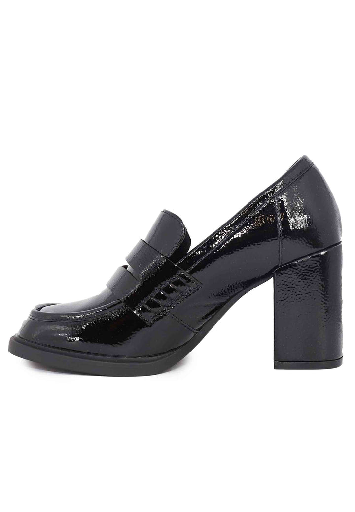Spatarella Mocassini Donna In Vernice Nera Con Tacco Alto E Punta Tonda