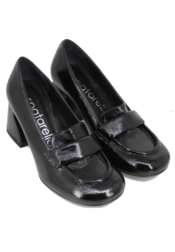 Spatarella Mocassini Donna In Vernice Nera Con Tacco Alto E Punta Tonda