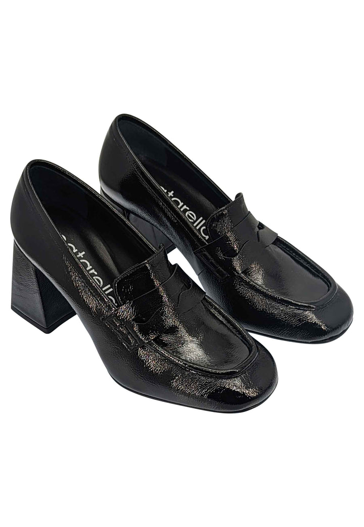 Spatarella Mocassini Donna In Vernice Nera Tacco Alto Punta Quadra