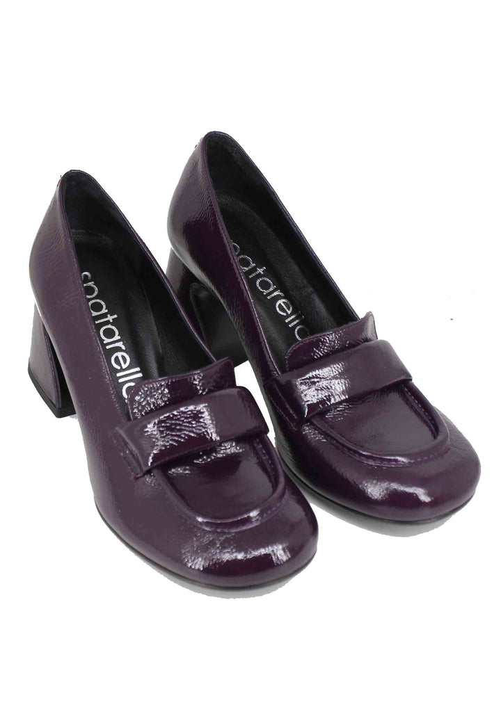 Spatarella Mocassini Donna In Vernice Viola Con Tacco Alto E Punta Tonda