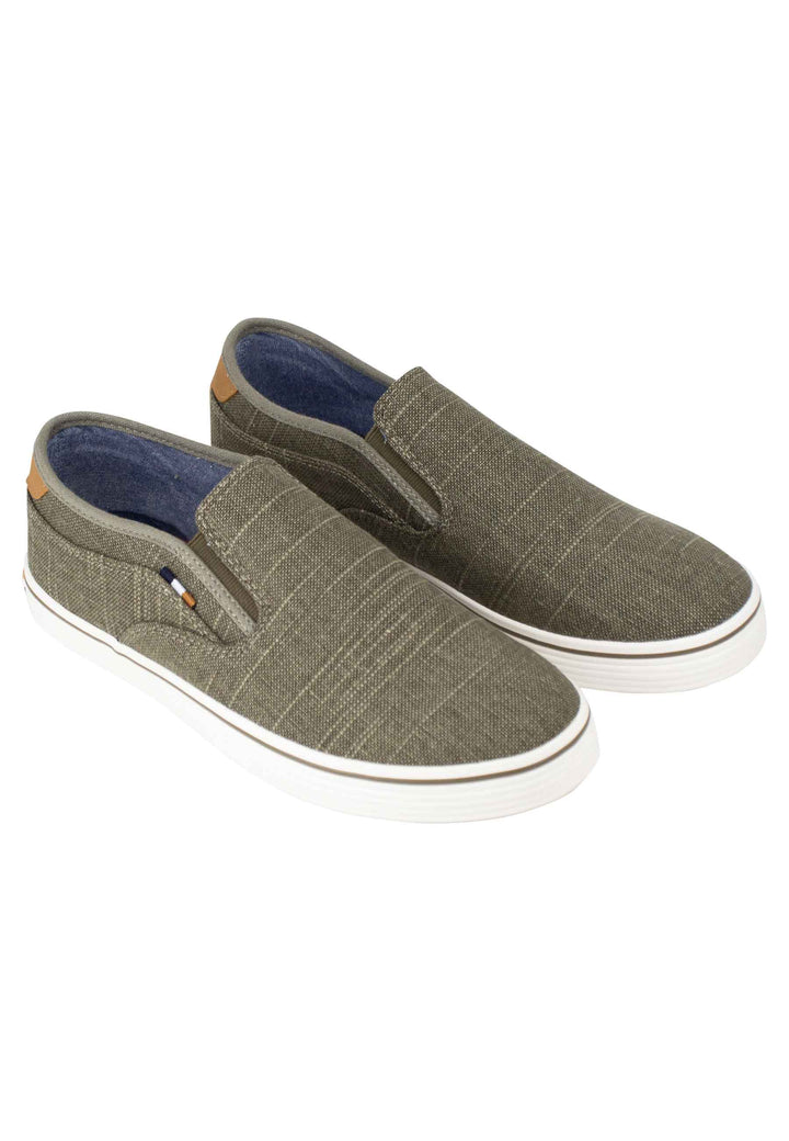 Spatarella Mocassini Uomo Calypso Slip On In Tessuto Verde Con Suola In Gomma