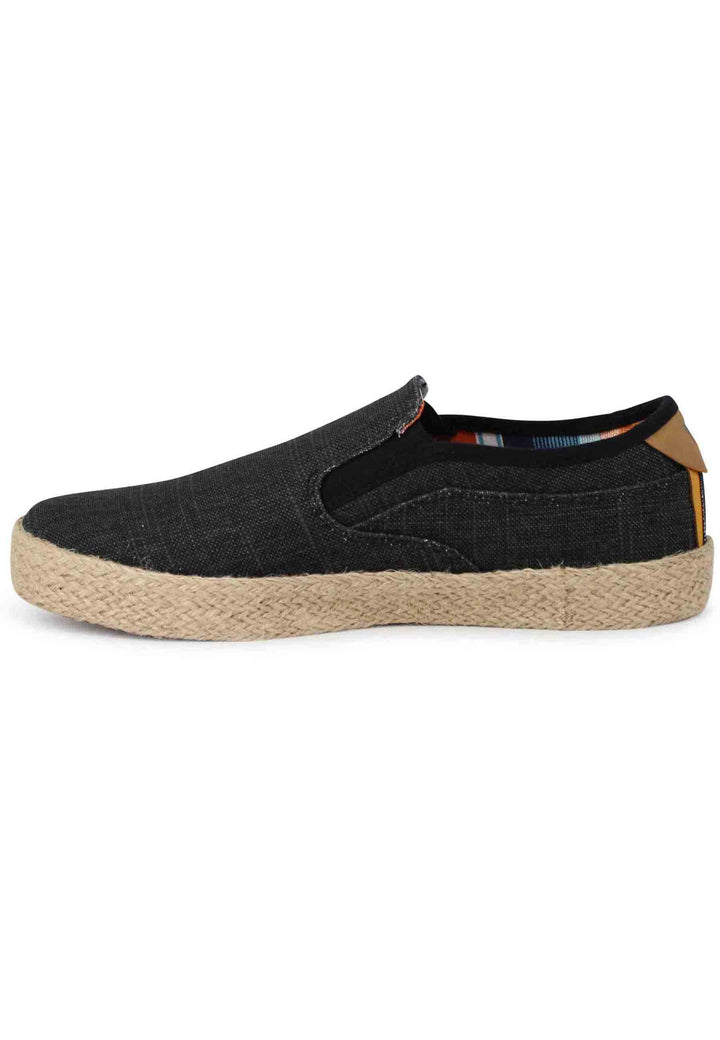 Spatarella Mocassini Uomo Calypso Slip On Rope In Tessuto Nero Con Suola In Corda