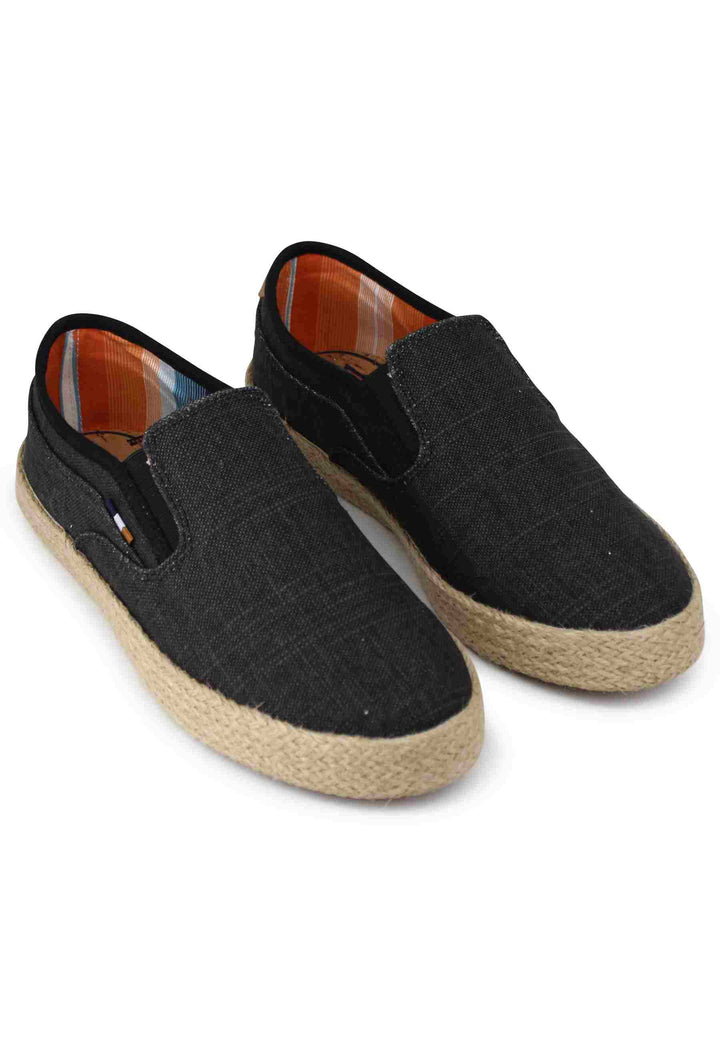 Spatarella Mocassini Uomo Calypso Slip On Rope In Tessuto Nero Con Suola In Corda