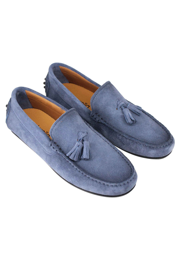 Spatarella Mocassini Uomo In Camoscio Ingrassato Blu Con Suola In Gomma
