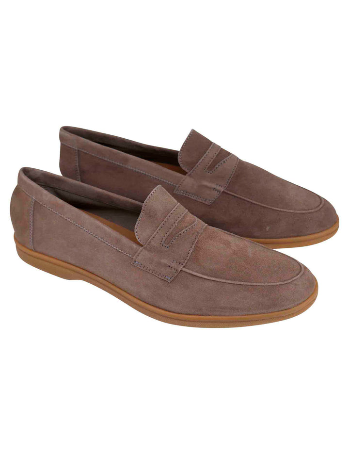 Spatarella Mocassini Uomo In Camoscio Taupe Con Suola In Gomma Leggera