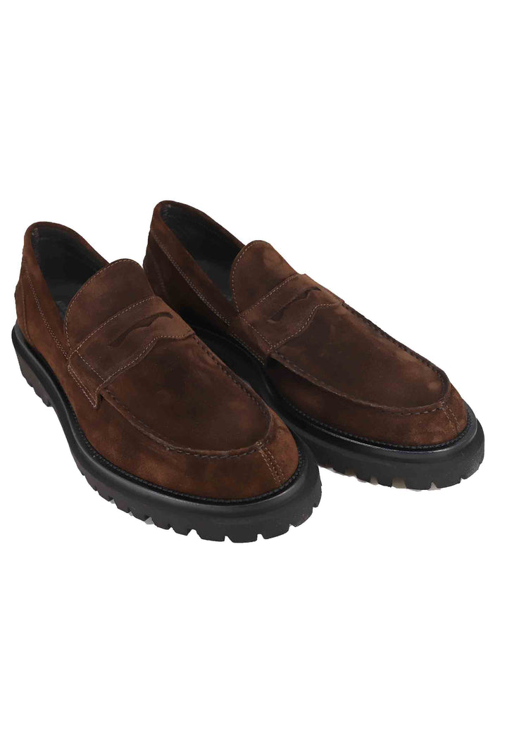 Spatarella Mocassini Uomo In Camoscio Testa Di Moro Con Suola Carrarmato