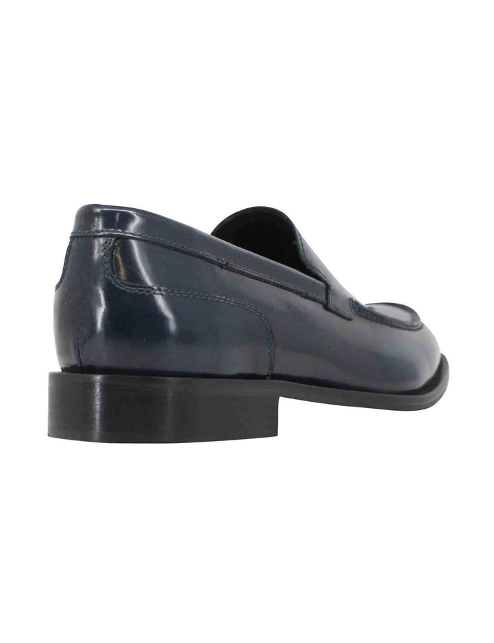 Spatarella Mocassini Uomo In Pelle Blu Con Patta Liscia A Suola In Cuoio Cucita