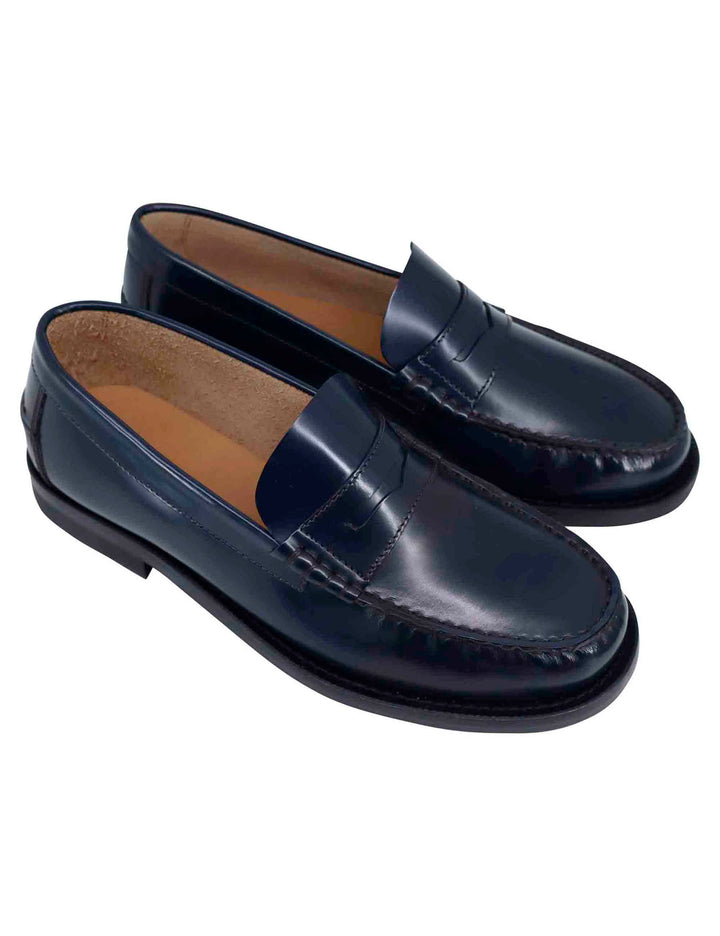 Spatarella Mocassini Uomo In Pelle Blu Con Suola In Cuoio Cucita