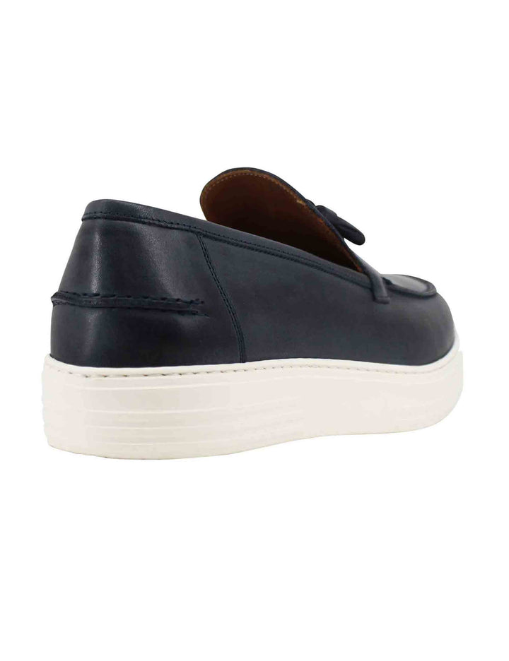 Spatarella Mocassini Uomo In Pelle Blu Con Suola In Gomma