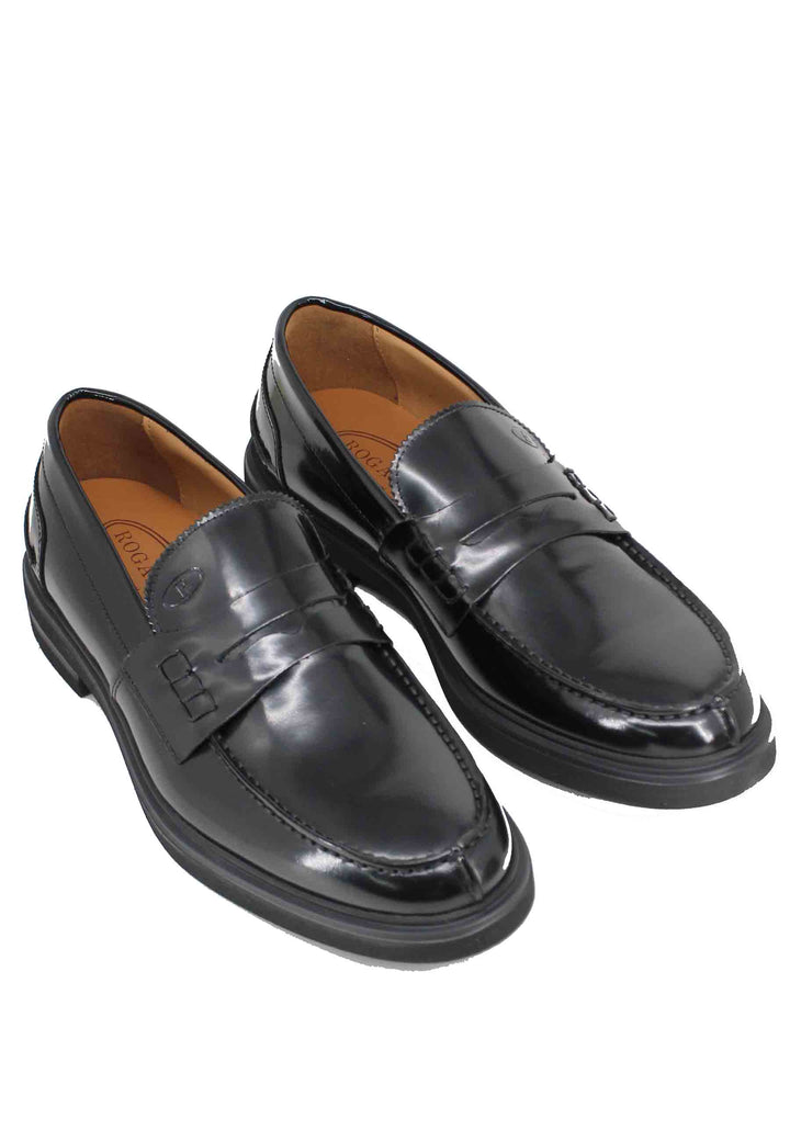 Spatarella Mocassini Uomo In Pelle Nera Con Fondo Gomma