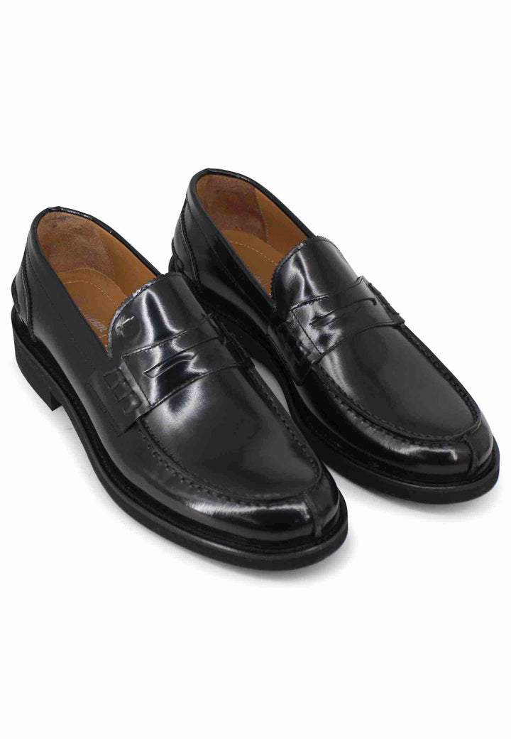 Spatarella Mocassini Uomo In Pelle Nera Con Suola Cucita In Gomma Ultra Leggera