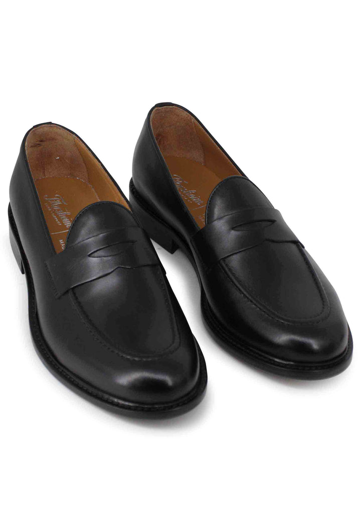 Spatarella Mocassini Uomo In Pelle Nera Con Suola In Cuoio