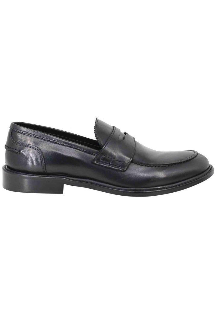 Spatarella Mocassini Uomo In Pelle Nera Con Suola In Cuoio Cucita