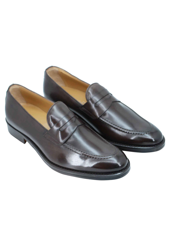 Spatarella Mocassini Uomo In Pelle Testa Di Moro Con Punta Affusolata E Suola In Cuoio