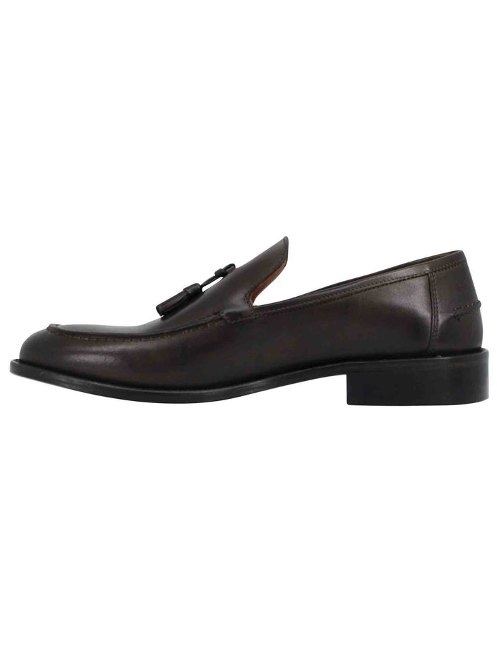 Spatarella Mocassini Uomo In Pelle Testa Di Moro Con Suola Cucita In Cuoio E Nappine