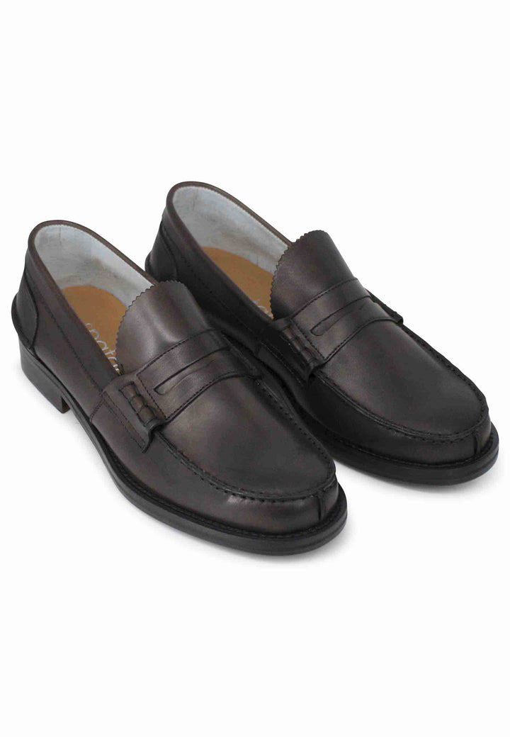 Spatarella Mocassini Uomo In Pelle Testa Di Moro E Fondo In Cuoio