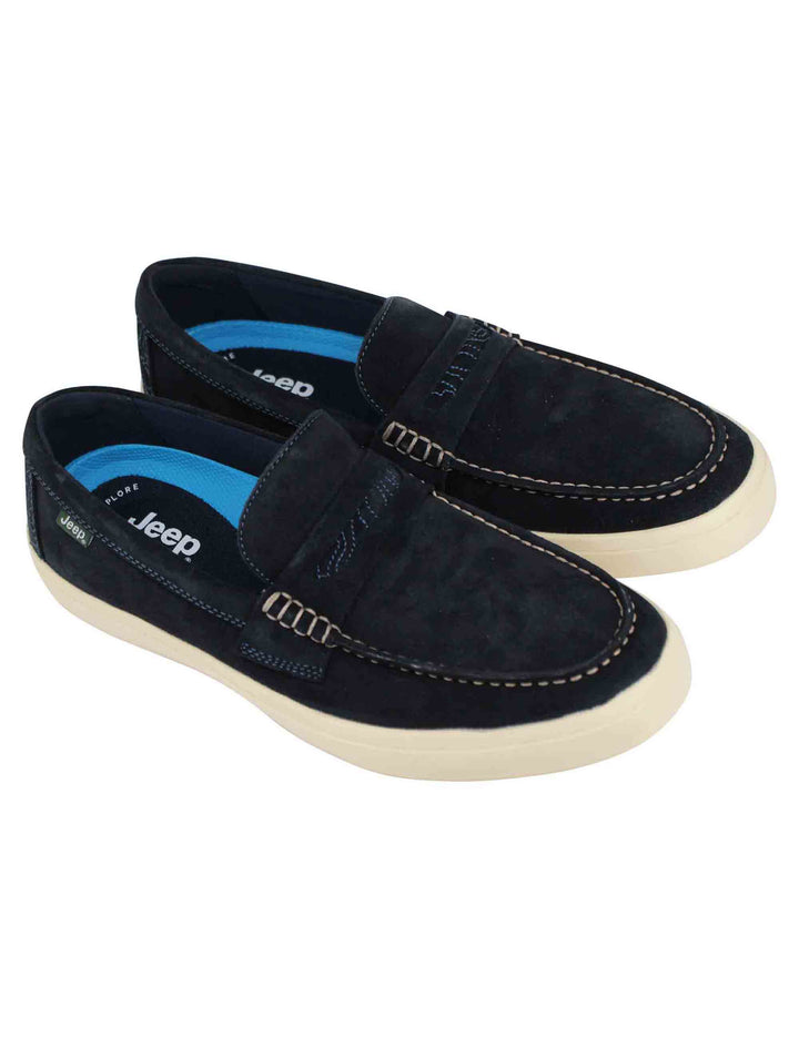 Spatarella Mocassini Uomo Moki Suede In Camoscio Blu Con Suola In Gomma Bianca