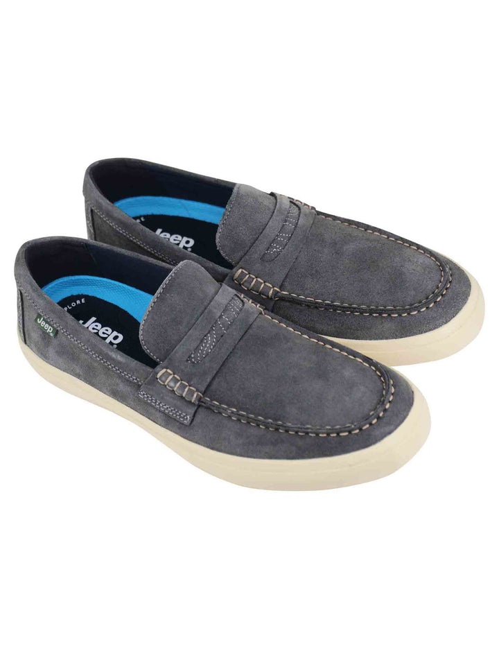 Spatarella Mocassini Uomo Moki Suede In Camoscio Grigio Con Suola In Gomma Bianca