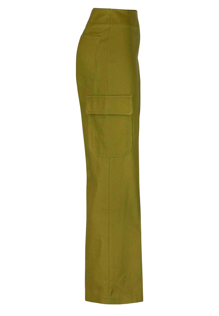 Spatarella Pantaloni Cargo Donna In Cotone Verde Con Tasche Laterali