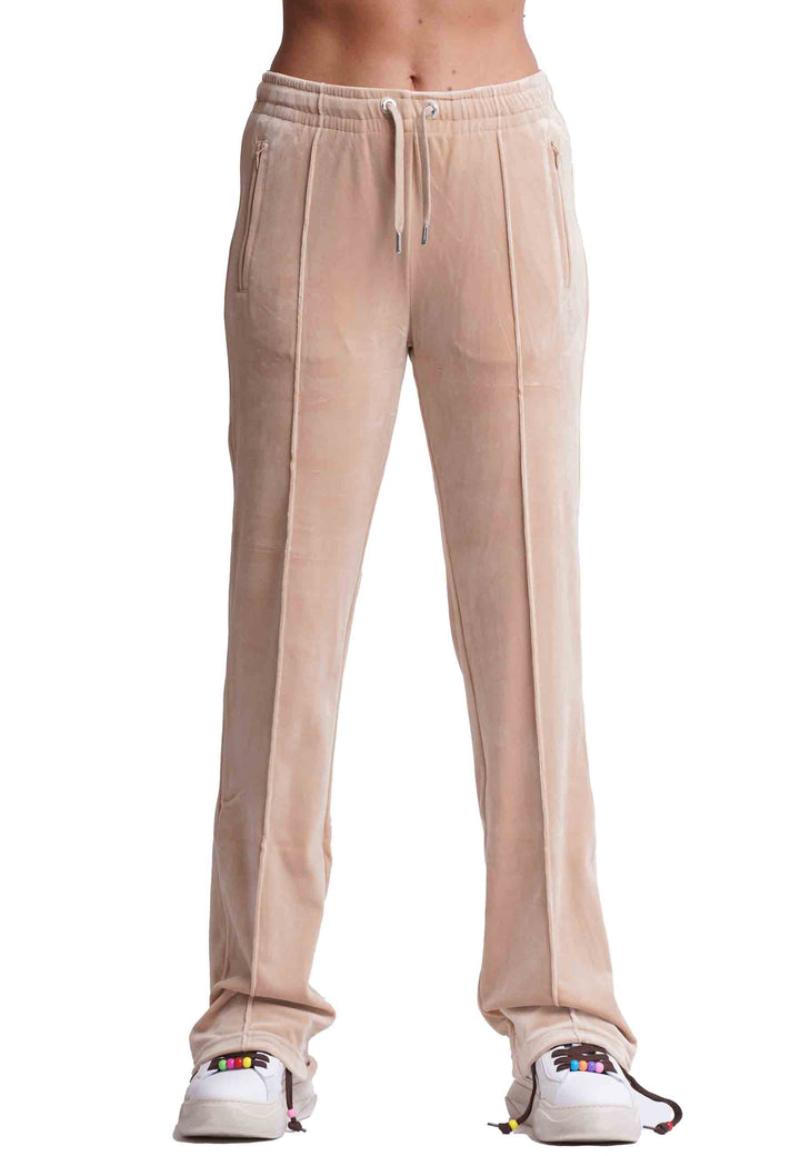 Spatarella Pantaloni Donna Diamond In Velluto Beige Con Strass