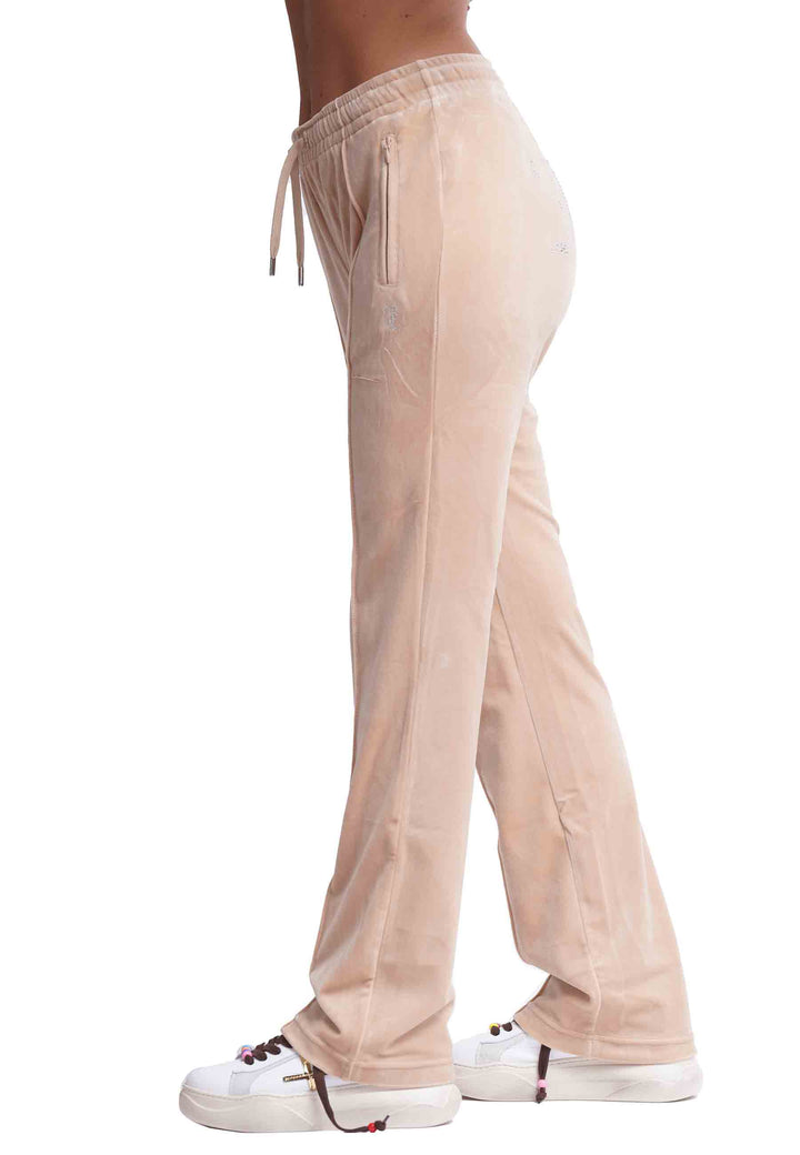 Spatarella Pantaloni Donna Diamond In Velluto Beige Con Strass
