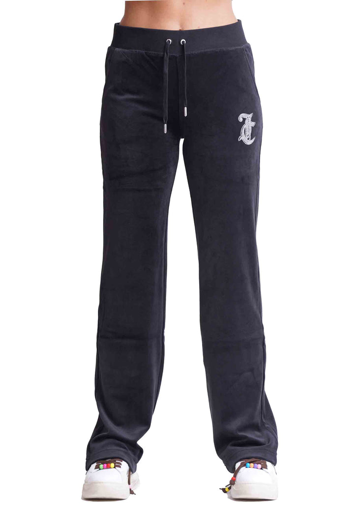 Spatarella Pantaloni Donna Diamond In Velluto Nero Con Strass