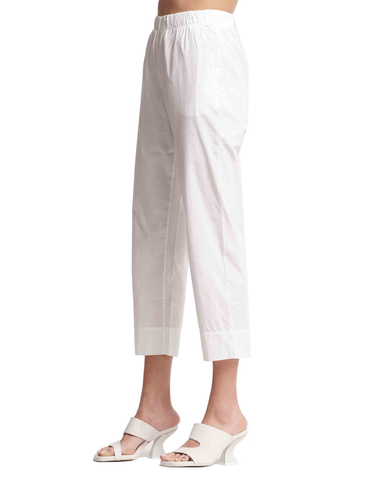 Spatarella Pantaloni Donna In Cotone Bianco Con Elastico In Vita
