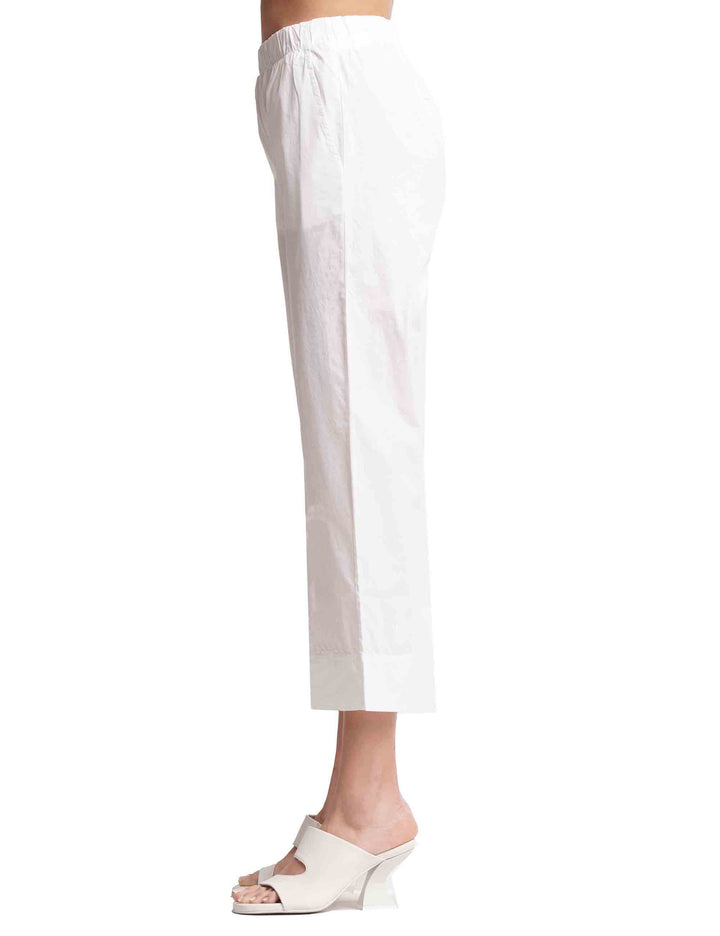 Spatarella Pantaloni Donna In Cotone Bianco Con Elastico In Vita