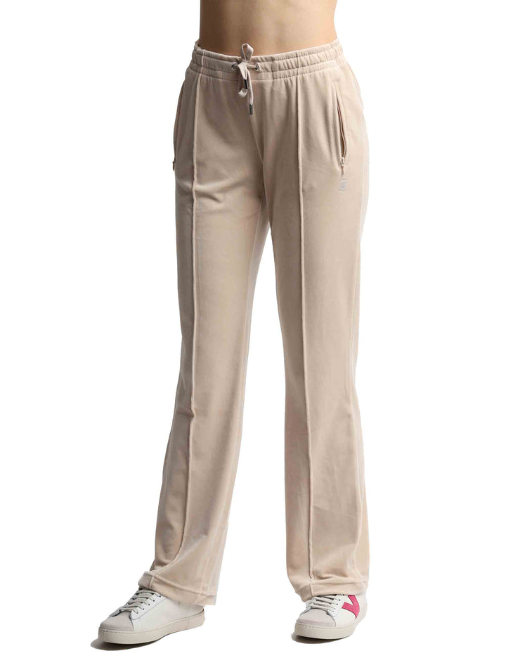Spatarella Pantaloni Tuta Donna Tina In Tessuto Beige Con Strass