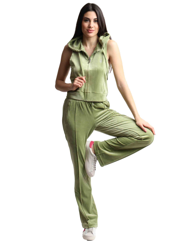 Spatarella Pantaloni tuta donna Tina in tessuto verde con strass