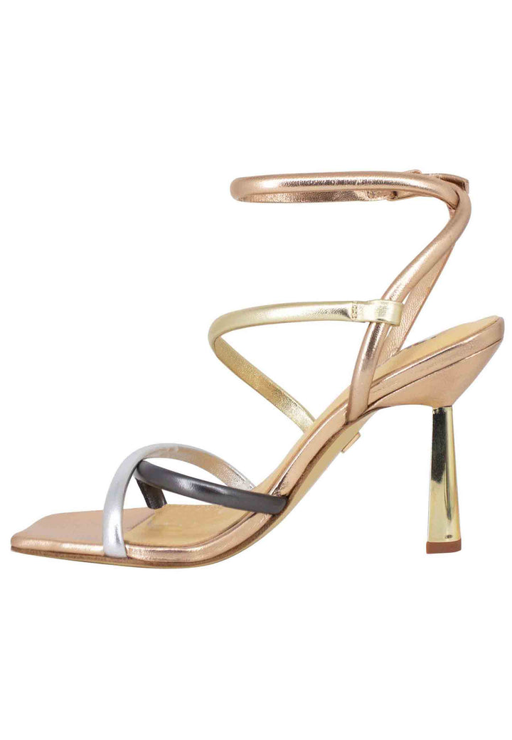 Spatarella Piemonte Sandali Donna In Pelle Laminata Rame Con Tacco Alto E Punta Quadra