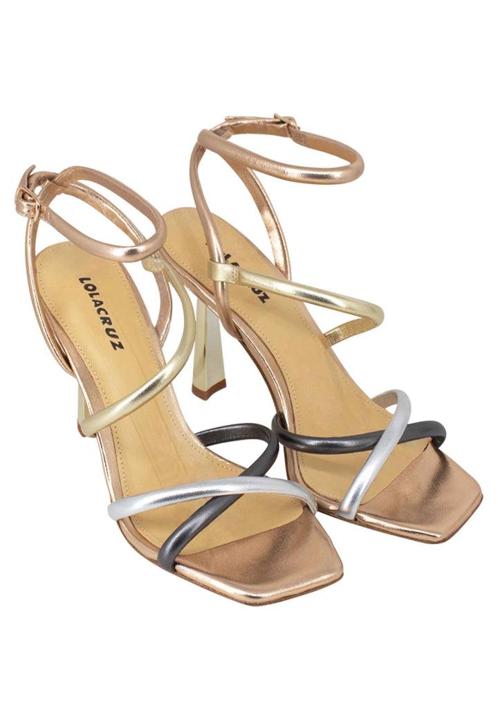 Spatarella Piemonte Sandali Donna In Pelle Laminata Rame Con Tacco Alto E Punta Quadra