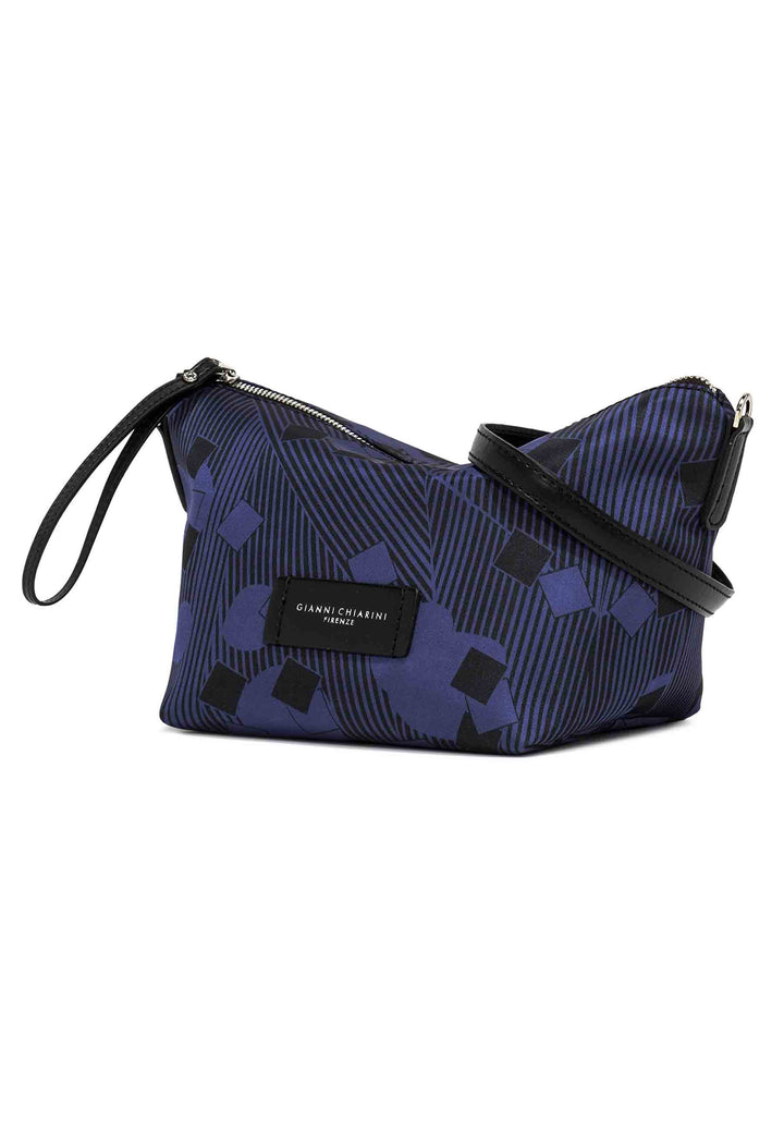 Spatarella Pochette Donna In Tessuto Fantasia Blu Con Manico E Tracolla In Pelle