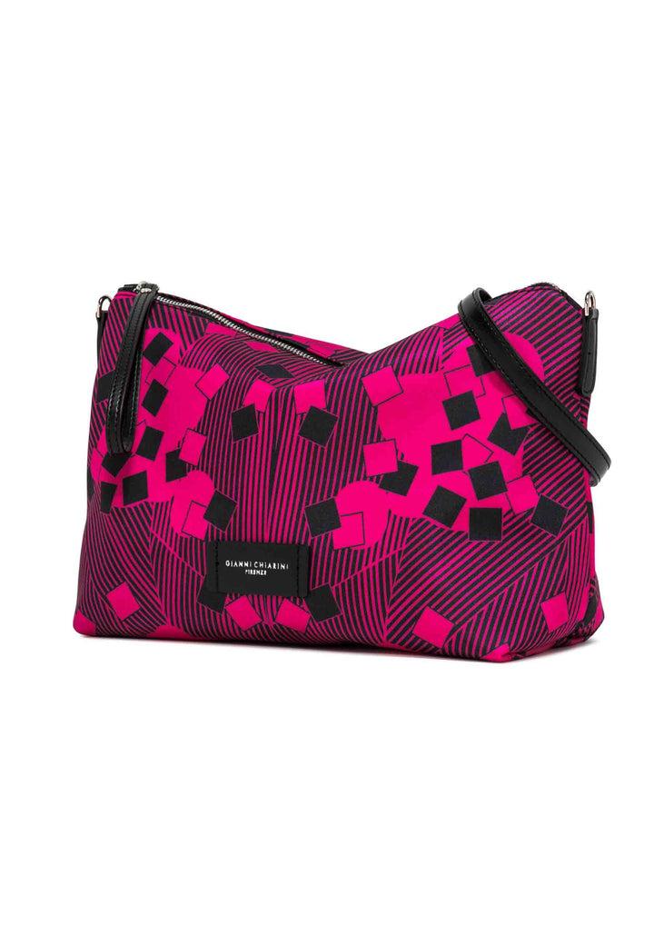 Spatarella Pochette Grande Donna In Tessuto Fuxia A Fantasia Con Manico E Tracolla In Pelle