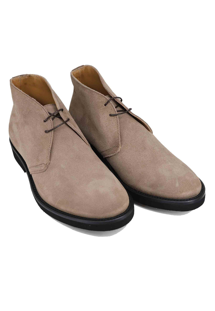 Spatarella Polacchine Uomo In Camoscio Beige Con Suola In Gomma Ultra Leggera