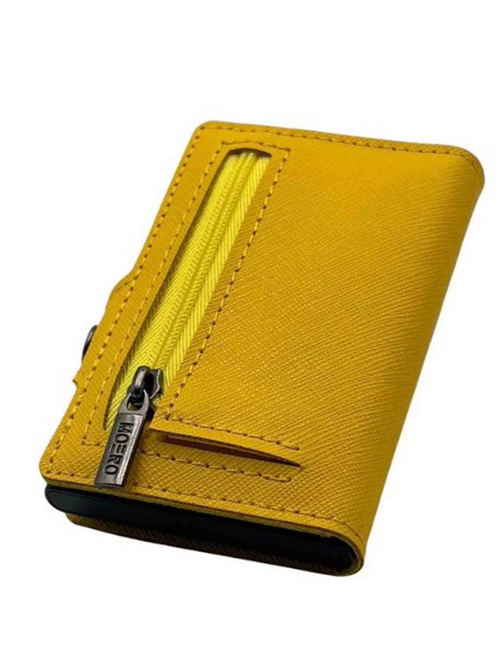 Spatarella Portatessere In Pelle Saffiano Giallo Antigraffio Con Portamonete