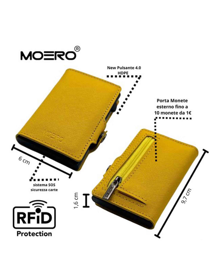 Spatarella Portatessere In Pelle Saffiano Giallo Antigraffio Con Portamonete