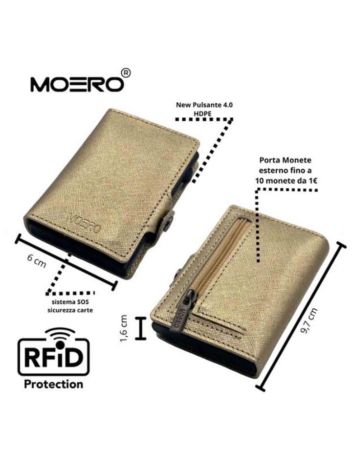 Spatarella Portatessere In Pelle Saffiano Oro Antigraffio Con Portamonete