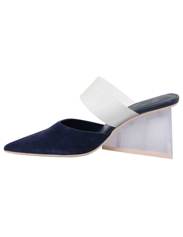 Spatarella Sabot Donna In Camoscio Blu Con Tacco Alto E Punta A Punta